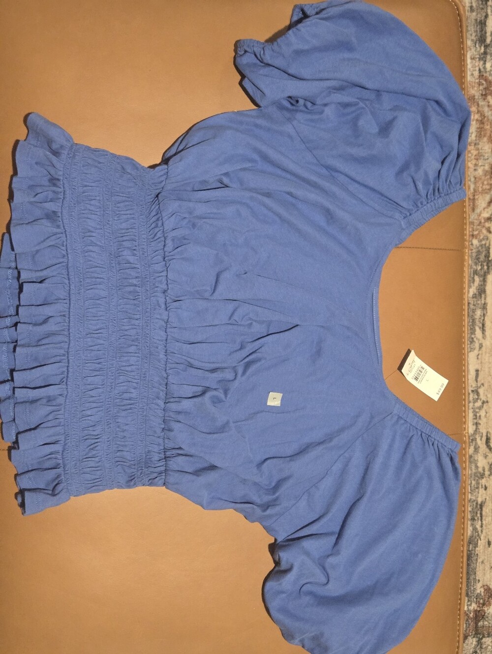 LOFT Outlet Puff Sleeve Smocked Peplum Top — Cornflower Blue — NWT